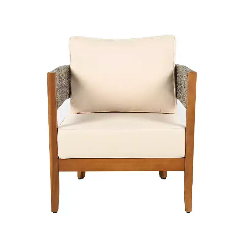 Set da giardino Christopher Knight Home Valentina, 5 pezzi, in legno di acacia con intreccio rustico in corda, comprensivo di tavolino e cuscini