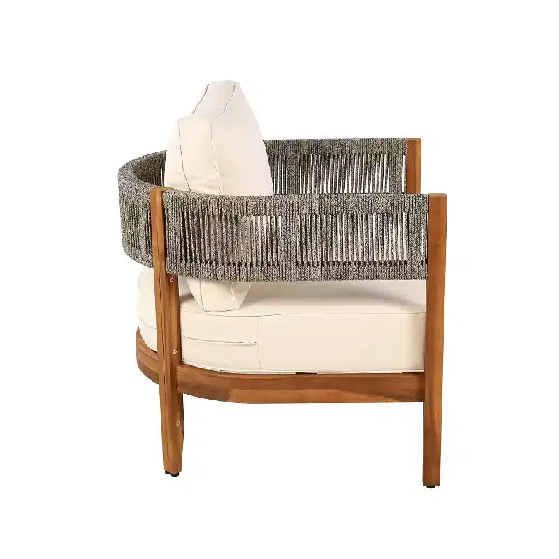 Set da giardino Christopher Knight Home Valentina, 5 pezzi, in legno di acacia con intreccio rustico in corda, comprensivo di tavolino e cuscini