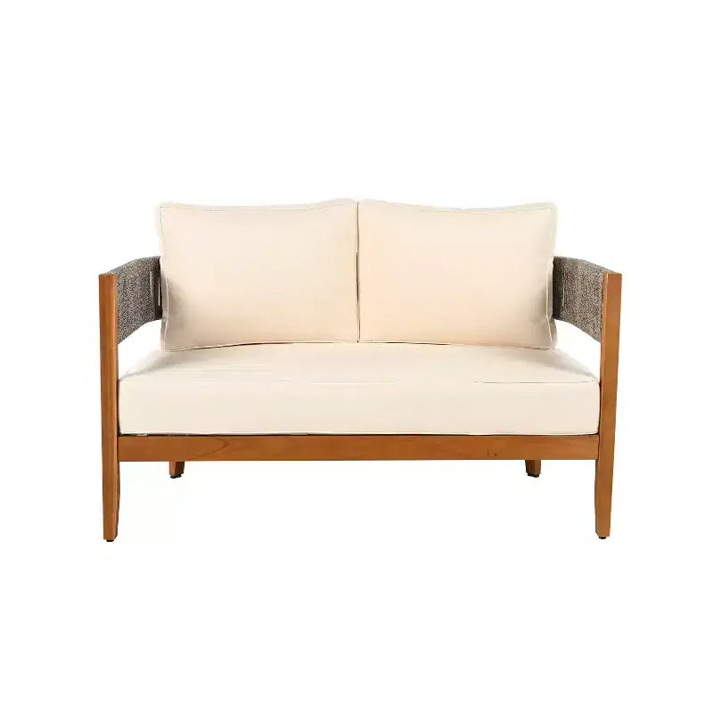 Set da giardino Christopher Knight Home Valentina, 5 pezzi, in legno di acacia con intreccio rustico in corda, comprensivo di tavolino e cuscini