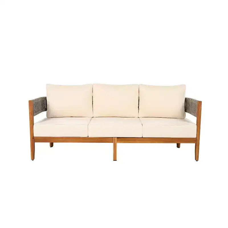 Set da giardino Christopher Knight Home Valentina, 5 pezzi, in legno di acacia con intreccio rustico in corda, comprensivo di tavolino e cuscini