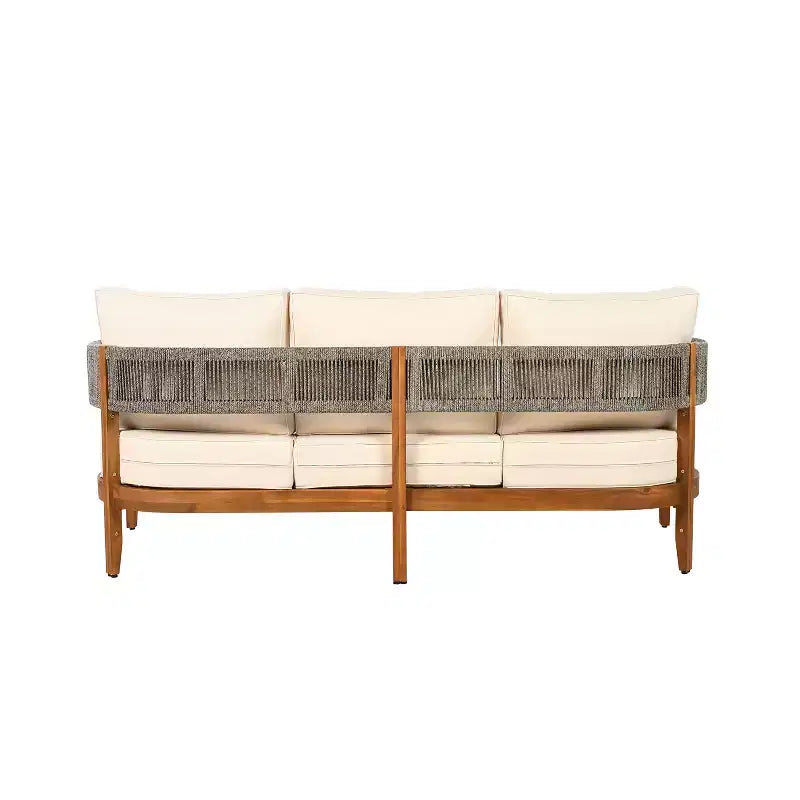Set da giardino Christopher Knight Home Valentina, 5 pezzi, in legno di acacia con intreccio rustico in corda, comprensivo di tavolino e cuscini