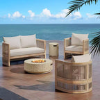 Set da conversazione per esterni da 5 pezzi Christopher Knight Home Joplin in legno di acacia e corda con cuscini e braciere rotondo