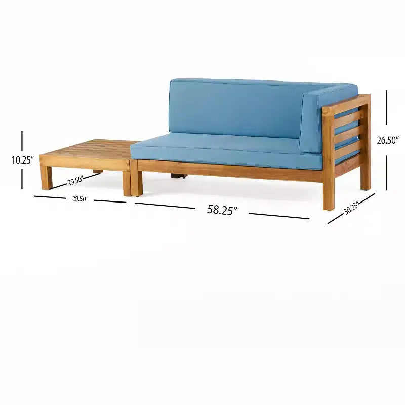 Set divanetto a due posti con bracciolo destro e tavolino da caffè in legno di acacia per esterni Oana di Christopher Knight Home, con cuscino