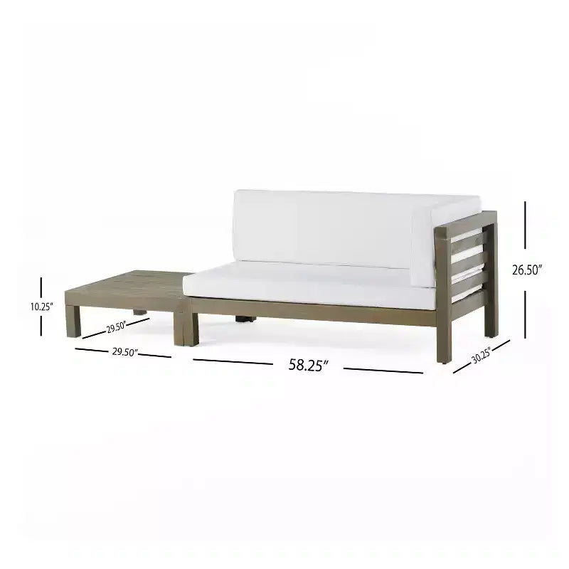 Set divanetto a due posti con bracciolo destro e tavolino da caffè in legno di acacia per esterni Oana di Christopher Knight Home, con cuscino