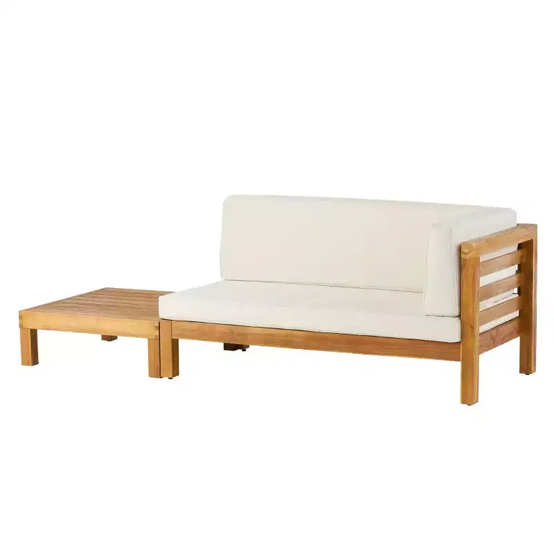 Set divanetto a due posti con bracciolo destro e tavolino da caffè in legno di acacia per esterni Oana di Christopher Knight Home, con cuscino