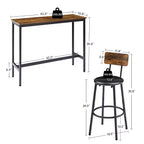 Set da 3 Pezzi Tavolo da Bar Rustico GDFStudio Briar con Sgabelli da Bar Imbottiti in Similpelle