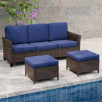 EAGLE PEAK Ocean Vista, set divano da esterno in vimini 3 pezzi, salotto in vimini variato da 3 posti con pouf