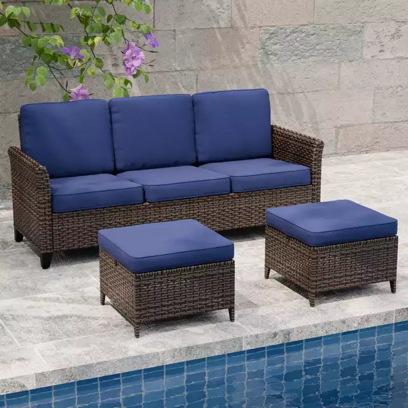EAGLE PEAK Ocean Vista, set divano da esterno in vimini 3 pezzi, salotto in vimini variato da 3 posti con pouf