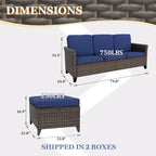 EAGLE PEAK Ocean Vista, set divano da esterno in vimini 3 pezzi, salotto in vimini variato da 3 posti con pouf