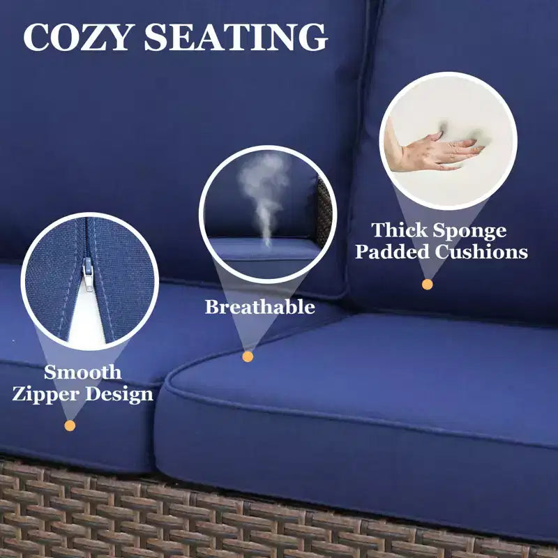 EAGLE PEAK Ocean Vista, set divano da esterno in vimini 3 pezzi, salotto in vimini variato da 3 posti con pouf