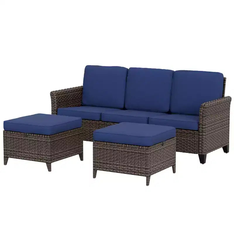 EAGLE PEAK Ocean Vista, set divano da esterno in vimini 3 pezzi, salotto in vimini variato da 3 posti con pouf