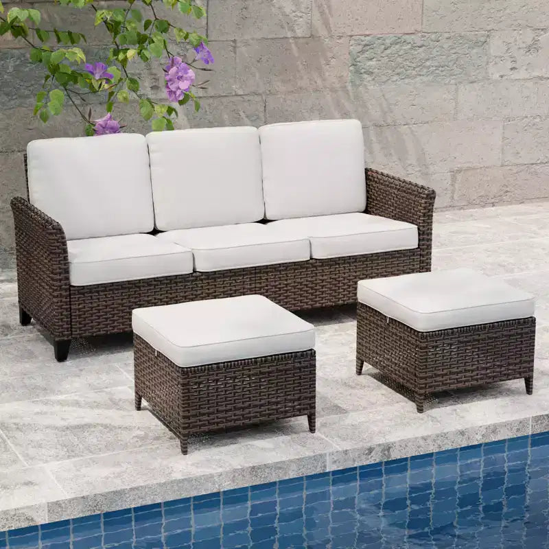 EAGLE PEAK Ocean Vista, set divano da esterno in vimini 3 pezzi, salotto in vimini variato da 3 posti con pouf