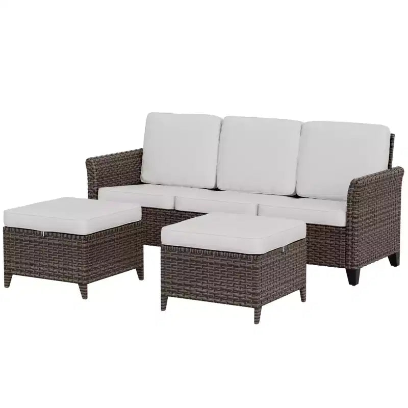 EAGLE PEAK Ocean Vista, set divano da esterno in vimini 3 pezzi, salotto in vimini variato da 3 posti con pouf