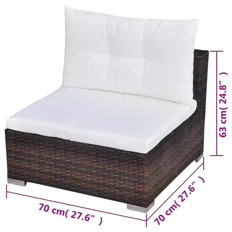 vidaXL Set Salotto da Giardino 5 Pezzi - Polyrattan, Marrone - Set Divano da Esterno Resistente alle Intemperie con Cuscini, Pouf e Tavolino