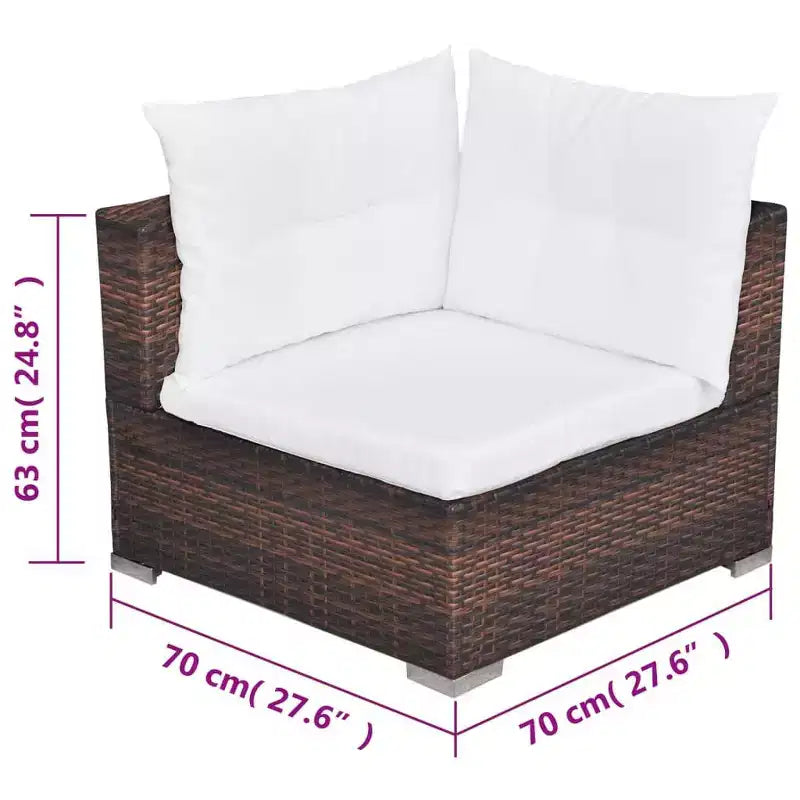 vidaXL Set Salotto da Giardino 5 Pezzi - Polyrattan, Marrone - Set Divano da Esterno Resistente alle Intemperie con Cuscini, Pouf e Tavolino