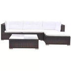 vidaXL Set Salotto da Giardino 5 Pezzi - Polyrattan, Marrone - Set Divano da Esterno Resistente alle Intemperie con Cuscini, Pouf e Tavolino