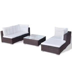 vidaXL Set Salotto da Giardino 5 Pezzi - Polyrattan, Marrone - Set Divano da Esterno Resistente alle Intemperie con Cuscini, Pouf e Tavolino
