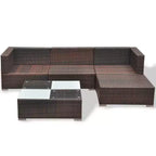 vidaXL Set Salotto da Giardino 5 Pezzi - Polyrattan, Marrone - Set Divano da Esterno Resistente alle Intemperie con Cuscini, Pouf e Tavolino