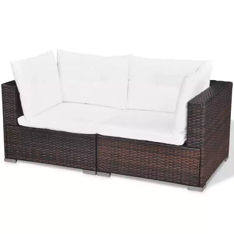 vidaXL Set Salotto da Giardino 5 Pezzi - Polyrattan, Marrone - Set Divano da Esterno Resistente alle Intemperie con Cuscini, Pouf e Tavolino