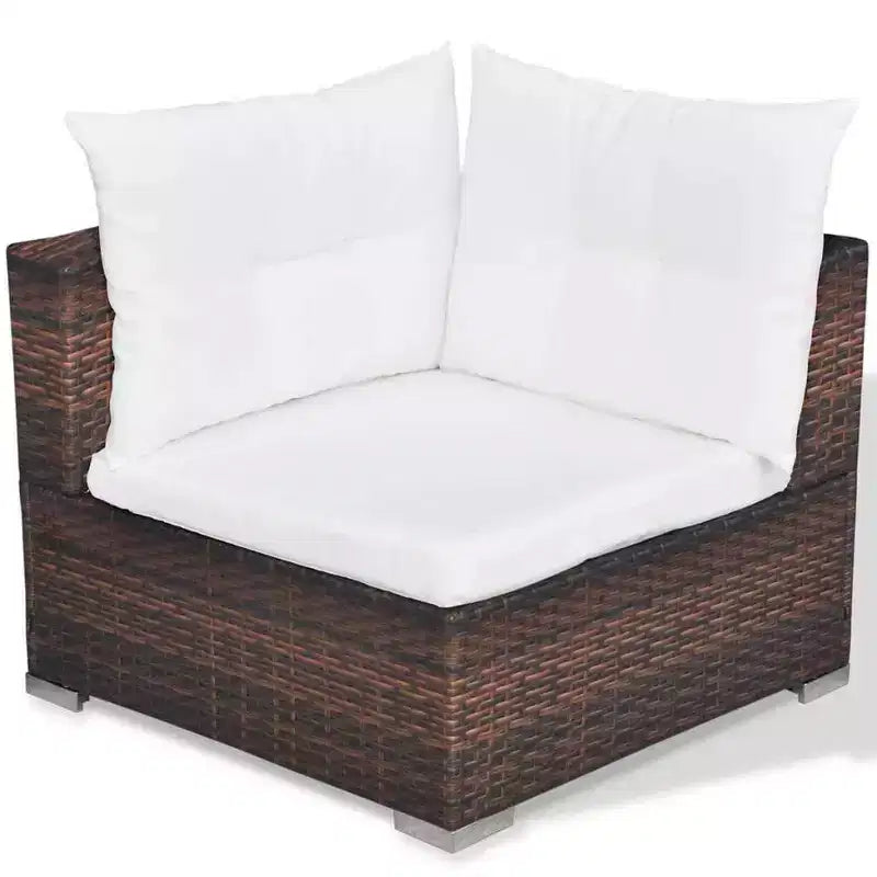 vidaXL Set Salotto da Giardino 5 Pezzi - Polyrattan, Marrone - Set Divano da Esterno Resistente alle Intemperie con Cuscini, Pouf e Tavolino