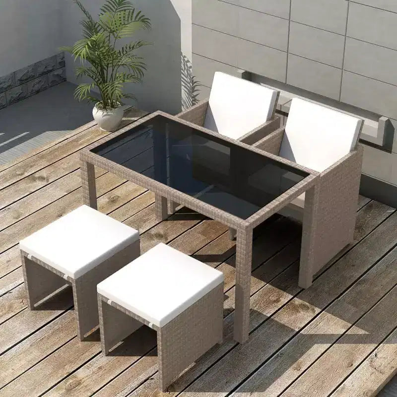 Set da pranzo da esterno vidaXL in polyrattan grigio, pieghevole, medio