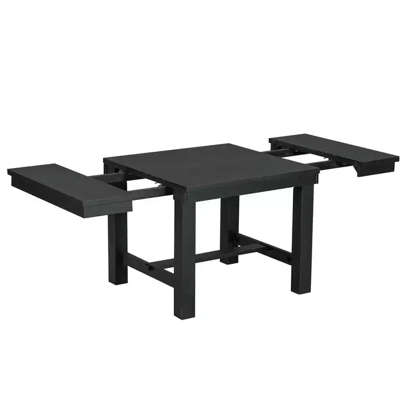 Set da pranzo allungabile da 6 pezzi HABITRIO per 6 persone, set da pranzo in stile rustico con 4 sedie imbottite, panca e 2 prolunghe rimovibili, naturale/nero