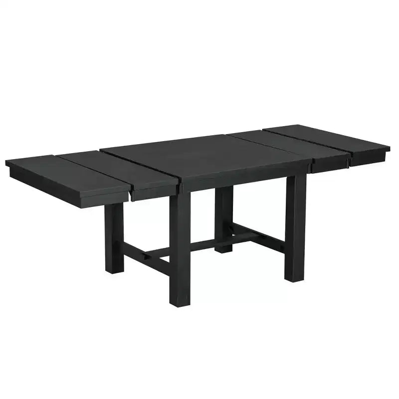 Set da pranzo allungabile da 6 pezzi HABITRIO per 6 persone, set da pranzo in stile rustico con 4 sedie imbottite, panca e 2 prolunghe rimovibili, naturale/nero