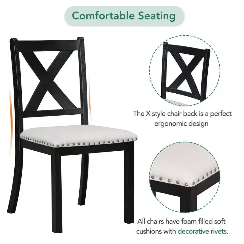 Set da pranzo allungabile da 6 pezzi HABITRIO per 6 persone, set da pranzo in stile rustico con 4 sedie imbottite, panca e 2 prolunghe rimovibili, naturale/nero