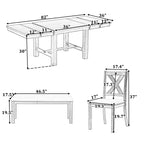 Set da pranzo allungabile da 6 pezzi HABITRIO per 6 persone, set da pranzo in stile rustico con 4 sedie imbottite, panca e 2 prolunghe rimovibili, naturale/nero