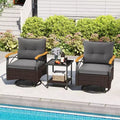 Costway 3 PCS Outdoor Swivel Chair Set with 2-Tier Tempered Glass Side Table Cushions Gray/White