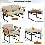 Set da conversazione per esterni Costway da 7 pezzi, sedie in legno di acacia e tavolino con pouf