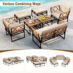 Set da conversazione per esterni Costway da 7 pezzi, sedie in legno di acacia e tavolino con pouf