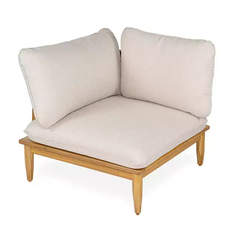 Set di sedute a V per esterni Sacova di Christopher Knight Home in legno di acacia, struttura con finitura teak e cuscino beige
