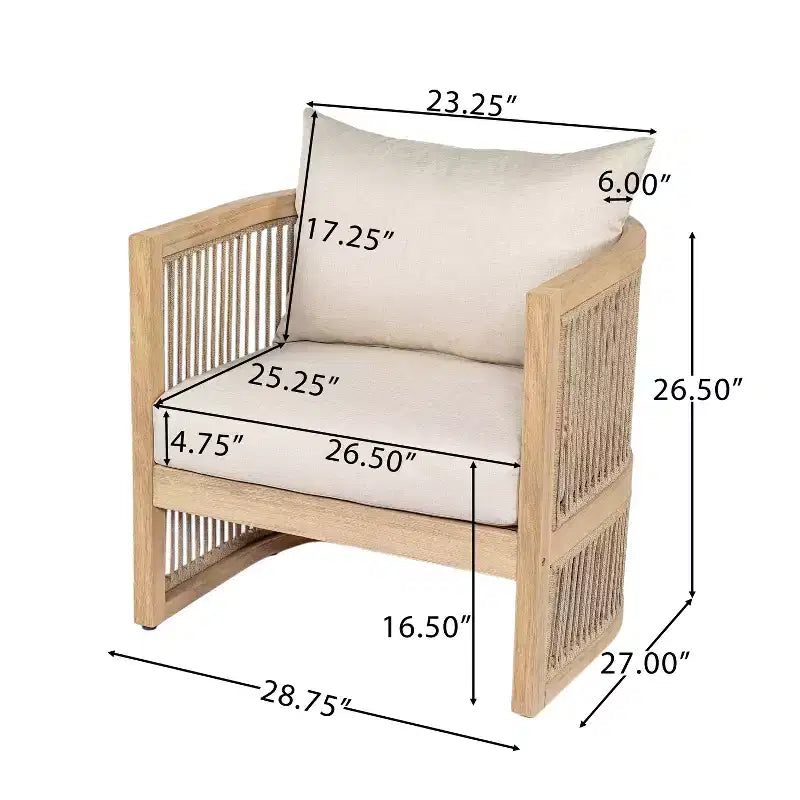 Sedia da club da patio Hayate Boho di Christopher Knight Home in legno di acacia e corda intrecciata con tavolino laterale in cemento leggero