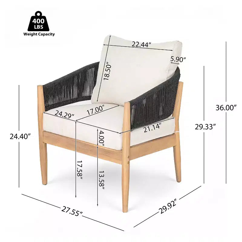 Christopher Knight Home Zill - Set moderno da 4 pezzi con sedute in legno di acacia e corda intrecciata per patio, con tavolino da caffè a doghe