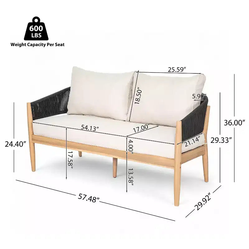 Christopher Knight Home Zill - Set moderno da 4 pezzi con sedute in legno di acacia e corda intrecciata per patio, con tavolino da caffè a doghe
