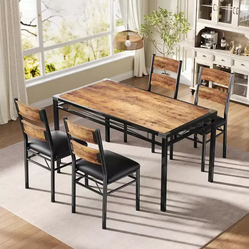 Set tavolo da pranzo TROPOW, set tavolo da sala da pranzo con protezioni angolari, tavolo da cucina in legno con sedie imbottite per sala da pranzo
