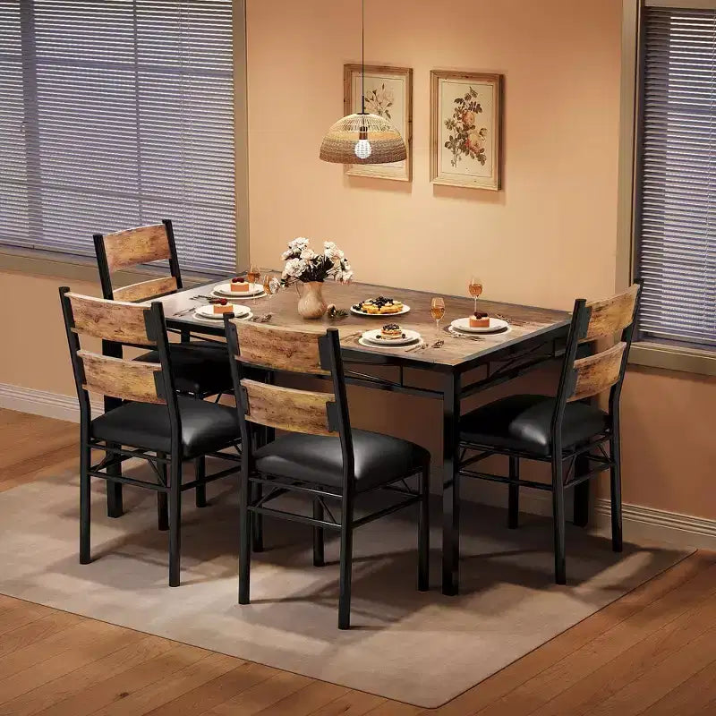 Set tavolo da pranzo TROPOW, set tavolo da sala da pranzo con protezioni angolari, tavolo da cucina in legno con sedie imbottite per sala da pranzo
