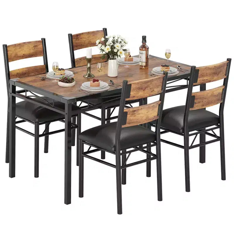 Set tavolo da pranzo TROPOW, set tavolo da sala da pranzo con protezioni angolari, tavolo da cucina in legno con sedie imbottite per sala da pranzo