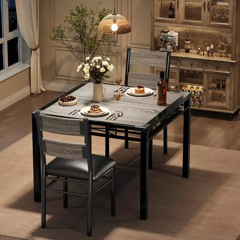 Set tavolo da pranzo TROPOW, set tavolo da sala da pranzo con protezioni angolari, tavolo da cucina in legno con sedie imbottite per sala da pranzo