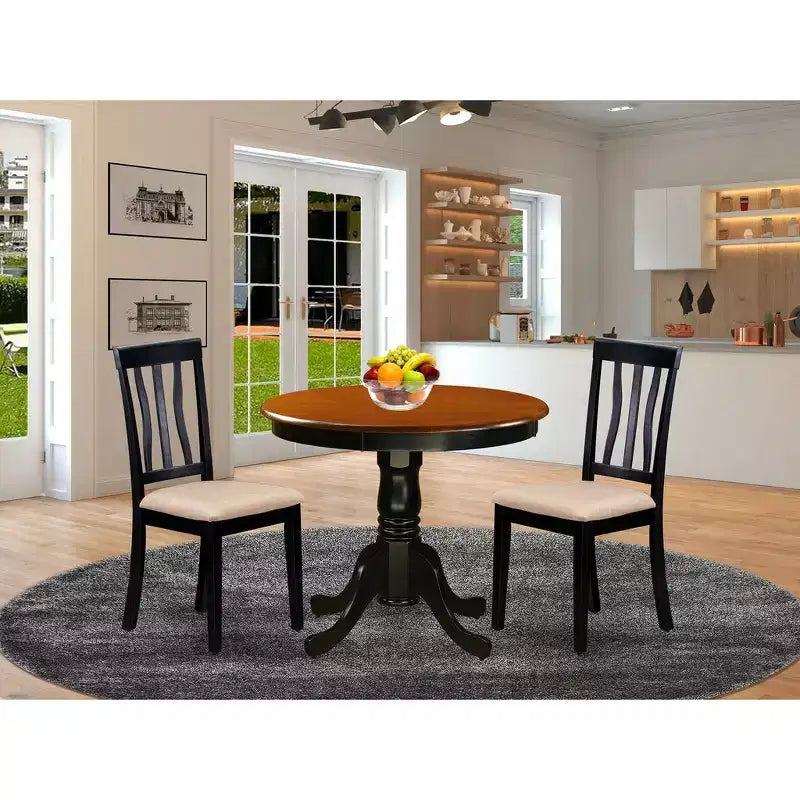 HomeStock Belmont Set da cucina - Tavolo e 2 sedie da pranzo, nero e ciliegio
