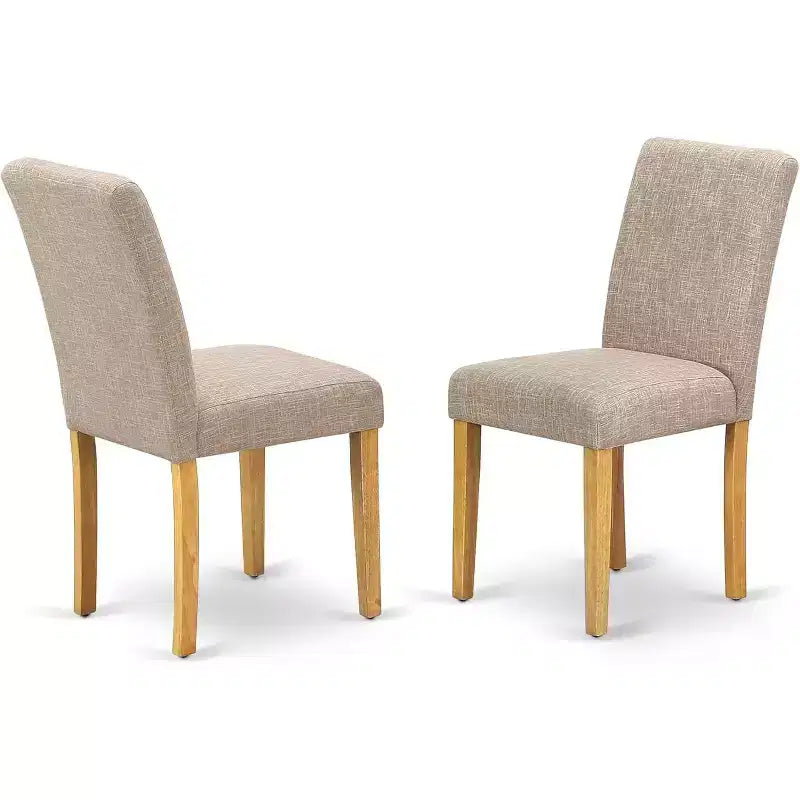 HomeStock Belmont set da pranzo da 7 pezzi, tavolo ovale 42/60 con allunga a farfalla da 18 pollici e 6 sedie Parson con gambe in rovere e tessuto di lino color cervo chiaro