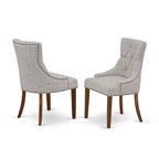 Set da pranzo 5 pezzi HomeStock Belmont, include tavolo da pranzo rettangolare con allunga a farfalla e quattro sedie parson con rivestimento in tessuto color daino, finitura mogano