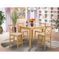 HomeStock Belmont 5 Piece Kitchen Counter Set Includes a Square Dining Table and 4 Dining Room Chairs, 36x36 Inch, Oak