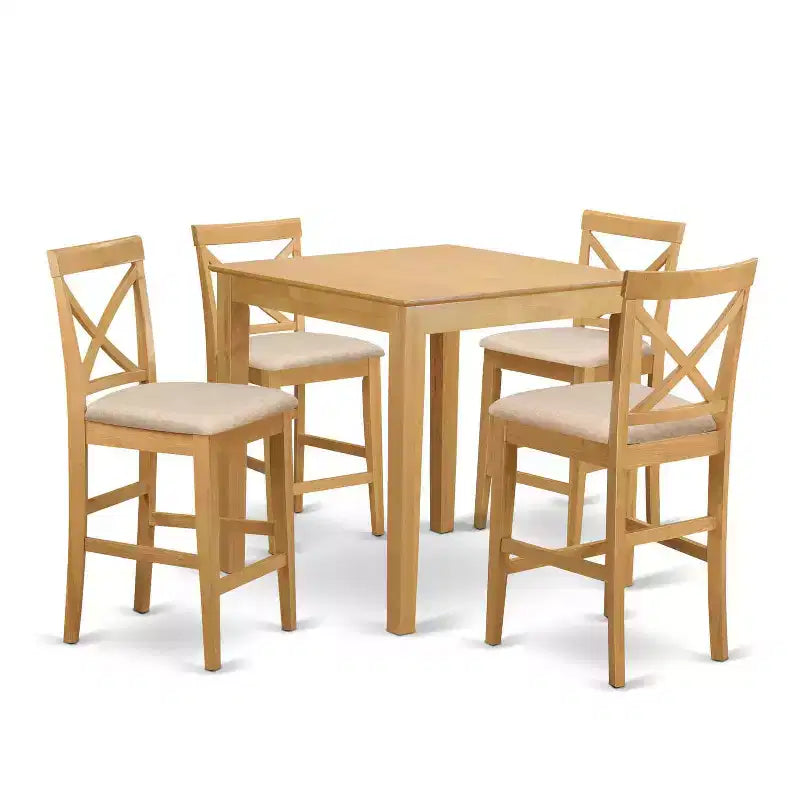 Set da cucina 5 pezzi HomeStock Belmont, include un tavolo da pranzo quadrato e 4 sedie, 91x91 cm, color quercia