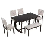 Set da tavolo da pranzo per 6 persone con panca, tavolo rettangolare e 4 sedie imbottite per cucina