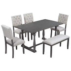Set da tavolo da pranzo per 6 persone con panca, tavolo rettangolare e 4 sedie imbottite per cucina