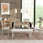 Set tavolo da pranzo per 6 con piano effetto legno, set tavolo da cucina con sedie e panca