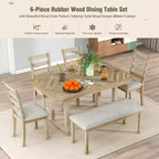 Set tavolo da pranzo per 6 con piano effetto legno, set tavolo da cucina con sedie e panca