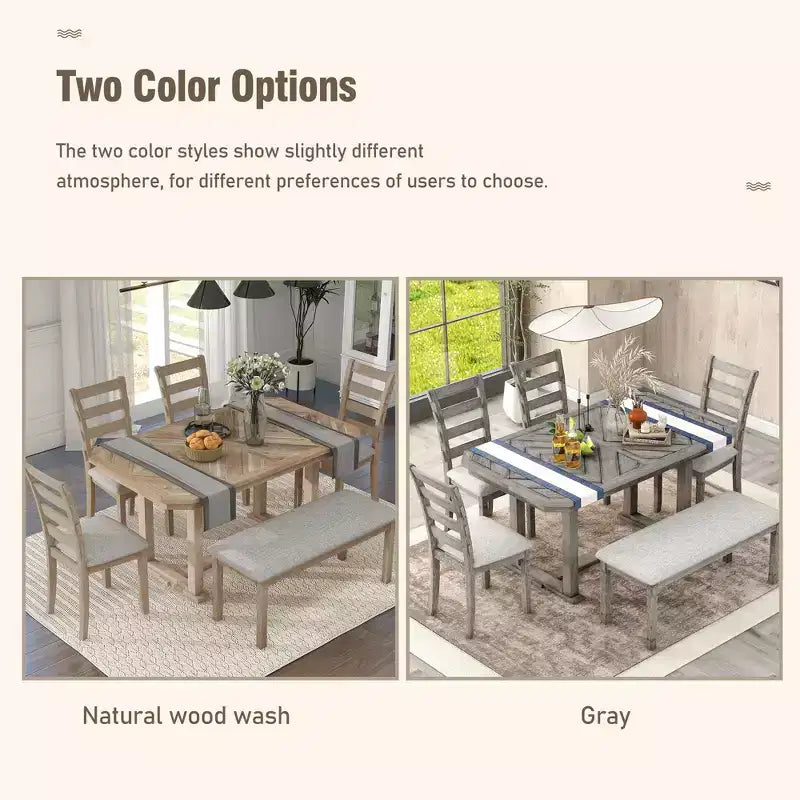 Set tavolo da pranzo per 6 con piano effetto legno, set tavolo da cucina con sedie e panca